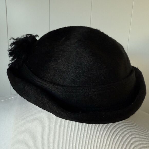VTG 40s 50s I. Magnin Small Half Hat Derby Fedora Italy Retro Black Tassel Scarf - Picture 13 of 13